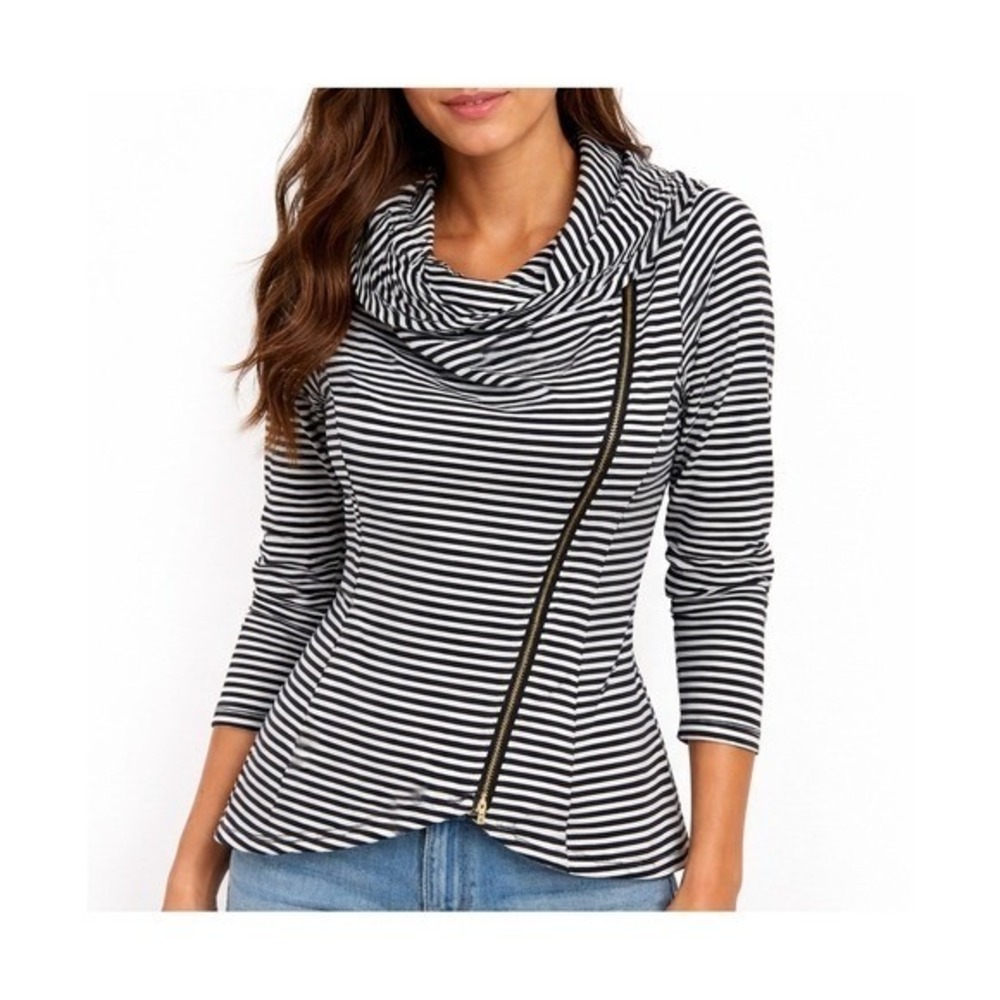 Anthropologie Andree By Unit Womens Asymmetric Waterfall Jacket Black Stripe S‎
